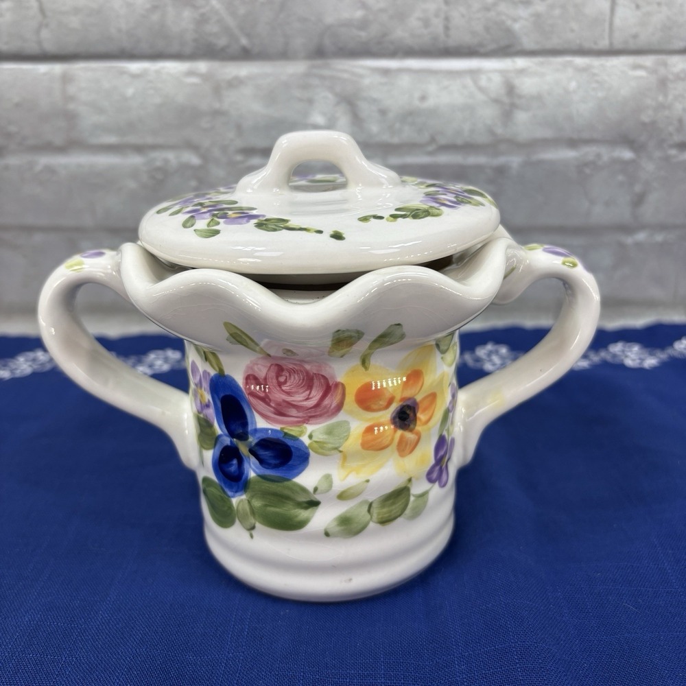 Tabletops Pink Rose Mariam's Garden Collection Ruffled Sugar Bowl and Lid